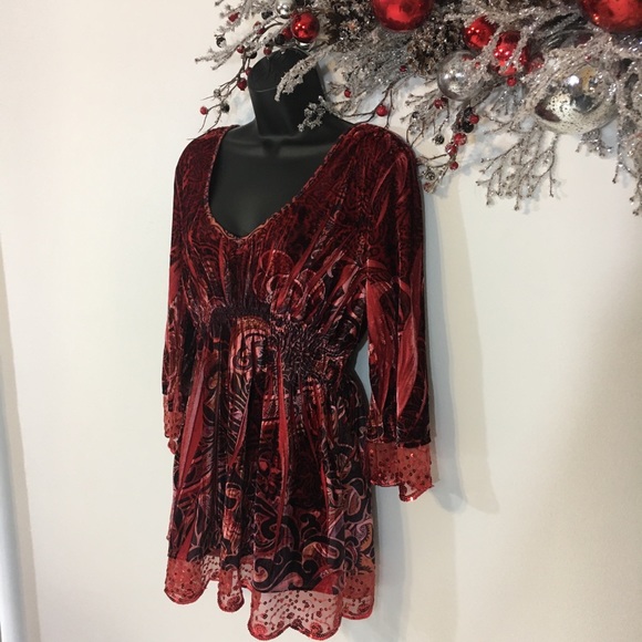 ONE WORLD Tops - 🎁One World Red V-Neck Flared Sleeve Tunic Size L